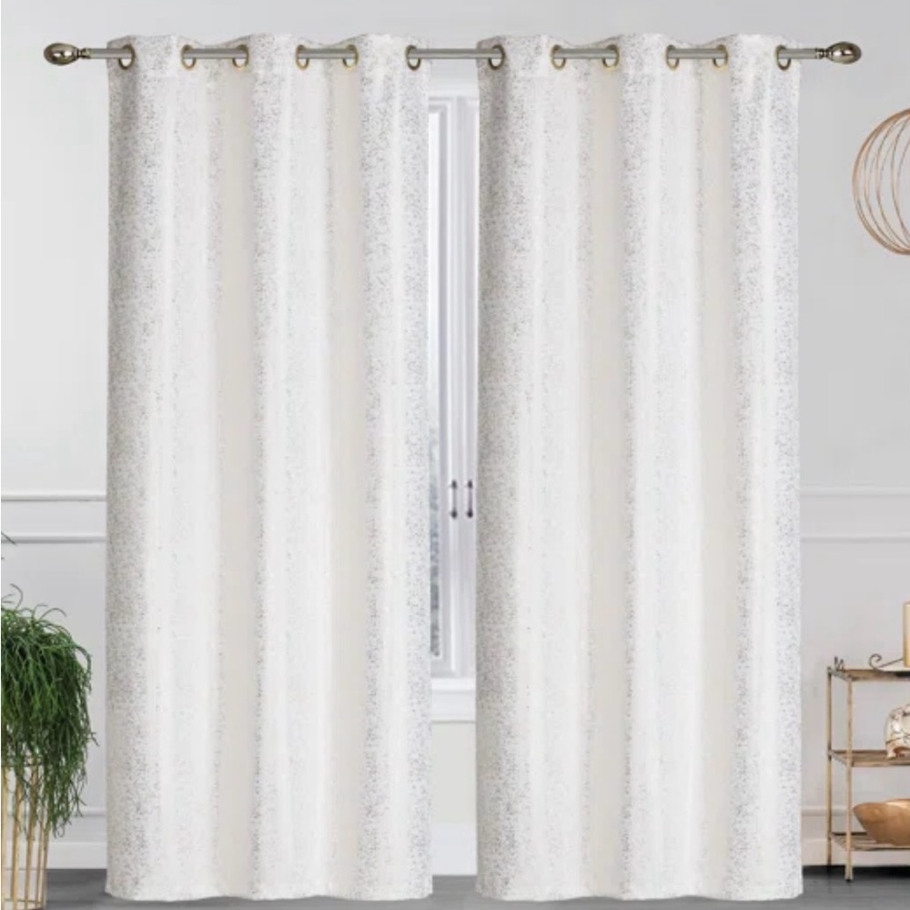 White/Silver Metallic Blackout Grommet Curtain Panels